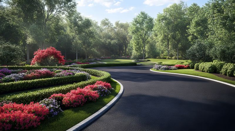 Finished Driveway with Landscaping